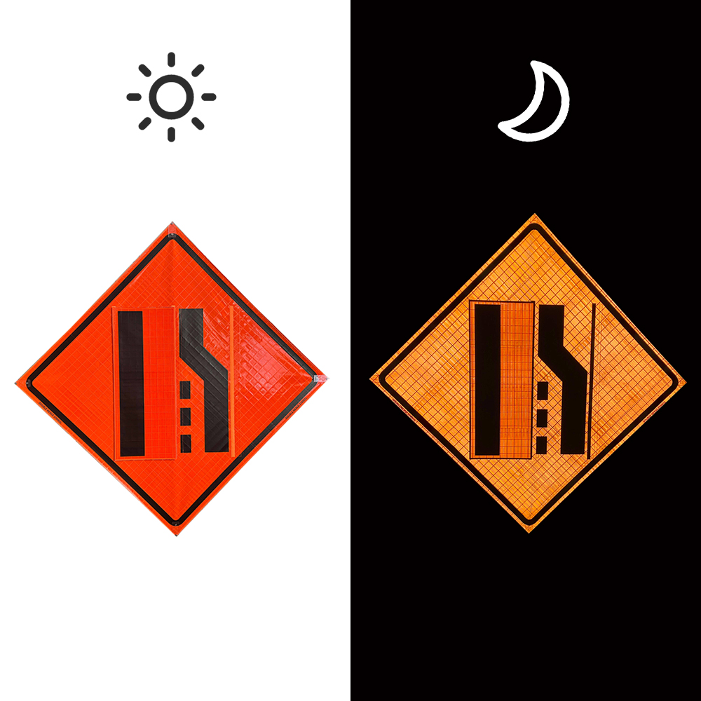 48 Inch One Lane Road Ahead Roll Up Reflective Traffic Sign - 